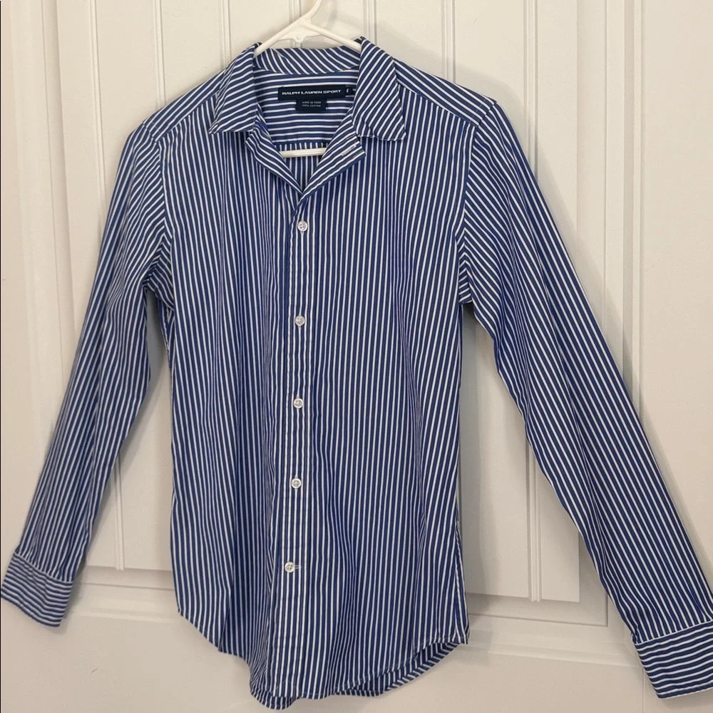 RALPH LAUREN SPORTS BOYS BLUE WHITE STRIPED LONG SLEEVE BUTTON UP SHIRT SIZE 6